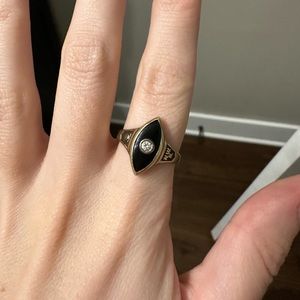 Diamond and onyx 10 k gold class ring
